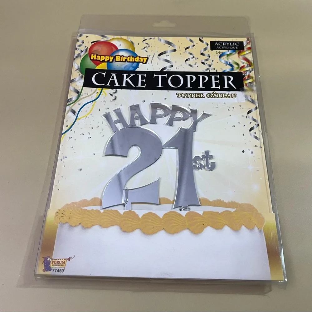 NWT Happy 21th Acrylic Mirrored Cake Topper